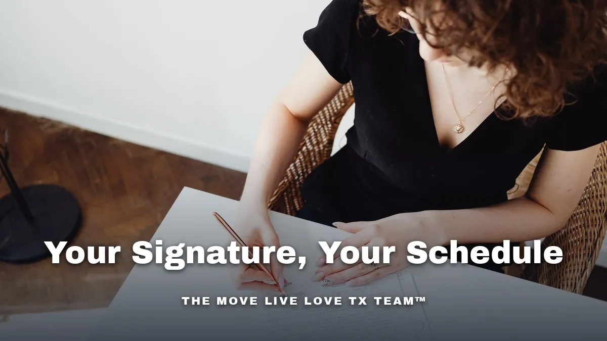 A woman seated at a table signing a document by herself