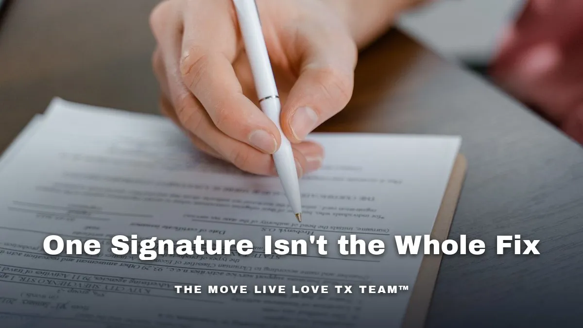 A close-up of a hand signing a printed document with a white pen