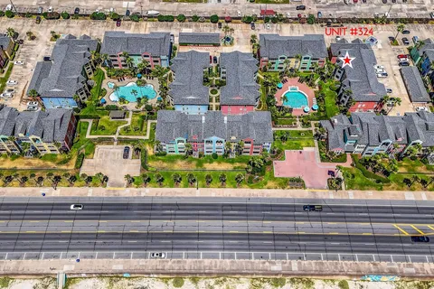 Aerial — Unit #324 sits at the east end of the gated community