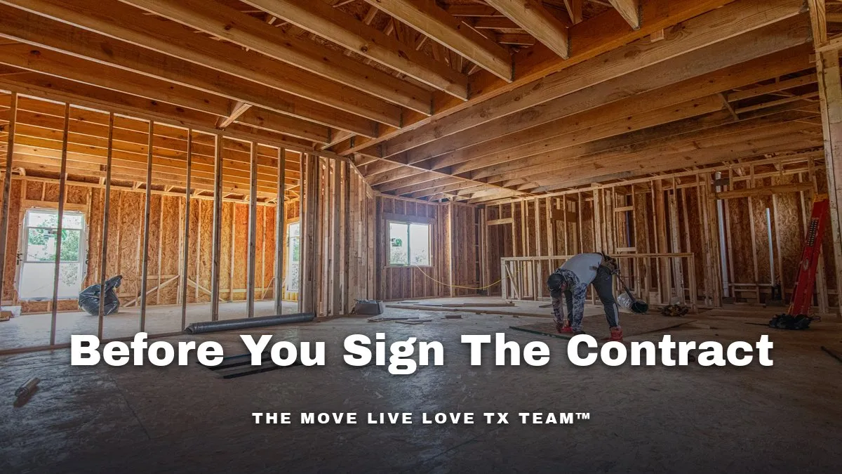 A partially framed luxury custom home under construction with architectural plans and a hard hat in the foreground under a bright Texas sky