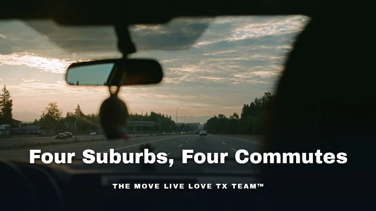 An elevated Texas highway with morning sunlight and light traffic heading toward the Houston skyline
