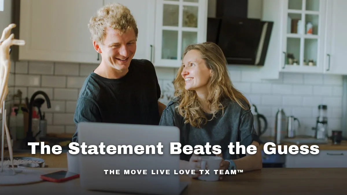 A veteran and spouse reviewing a loan servicer statement and laptop at a bright kitchen table