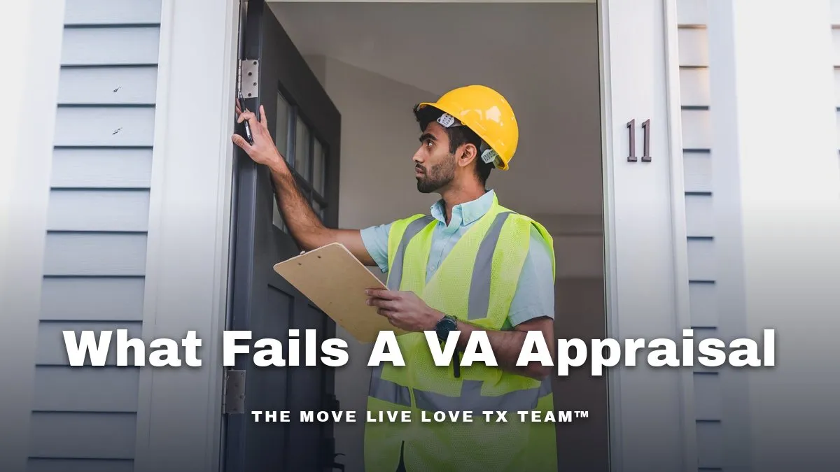 A home inspector in a hard hat and safety vest checking a front door frame while holding a clipboard