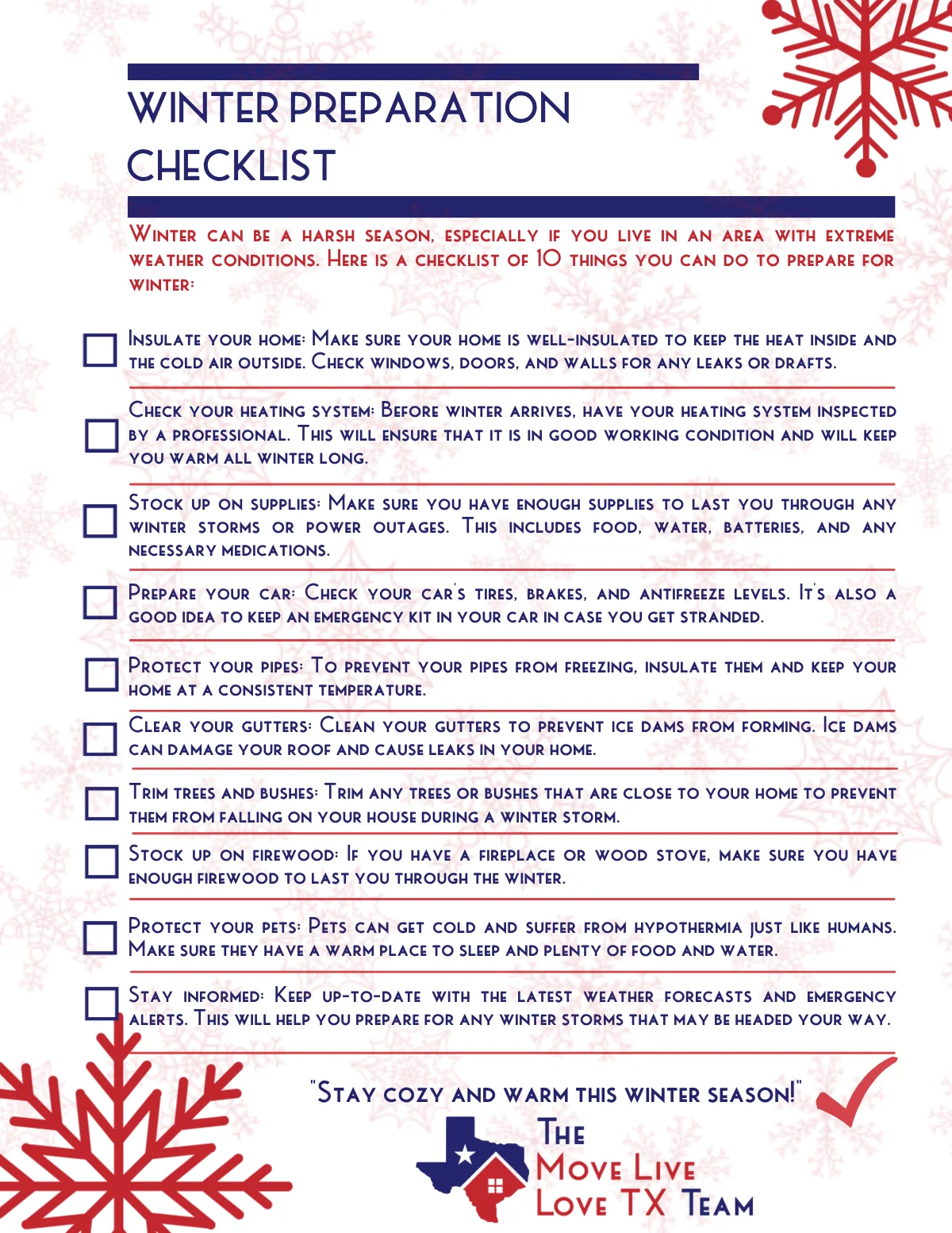 Winter Preparation Checklist